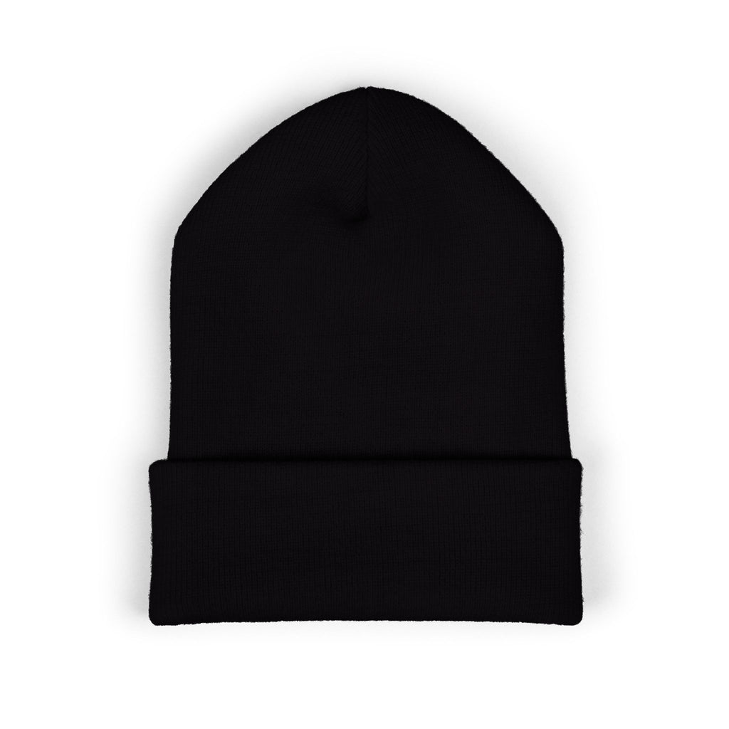 Embroidered Cuffed Beanie — Minimal Script Logo Knit Hat