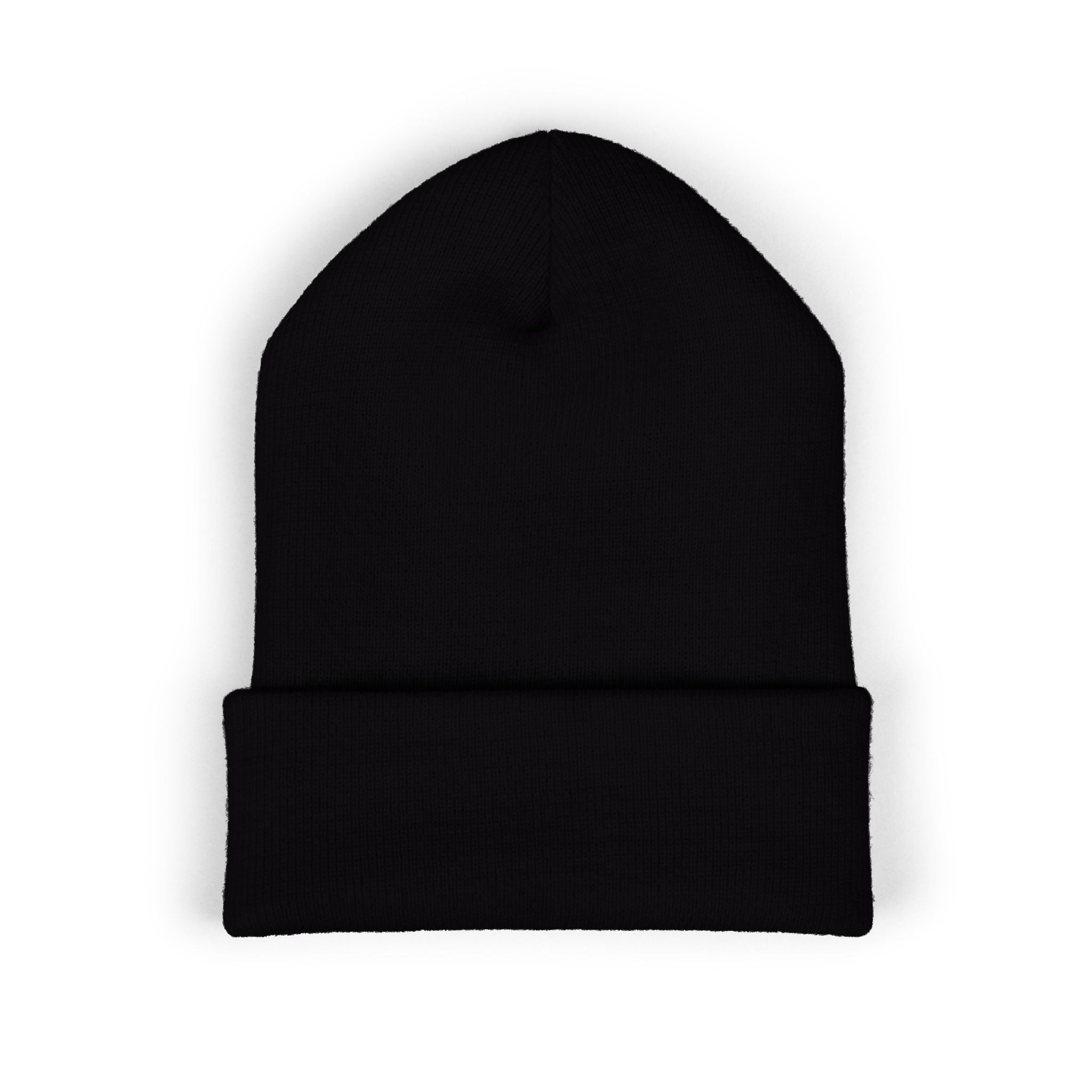 Embroidered Cuffed Beanie — Minimal Script Logo Knit Hat