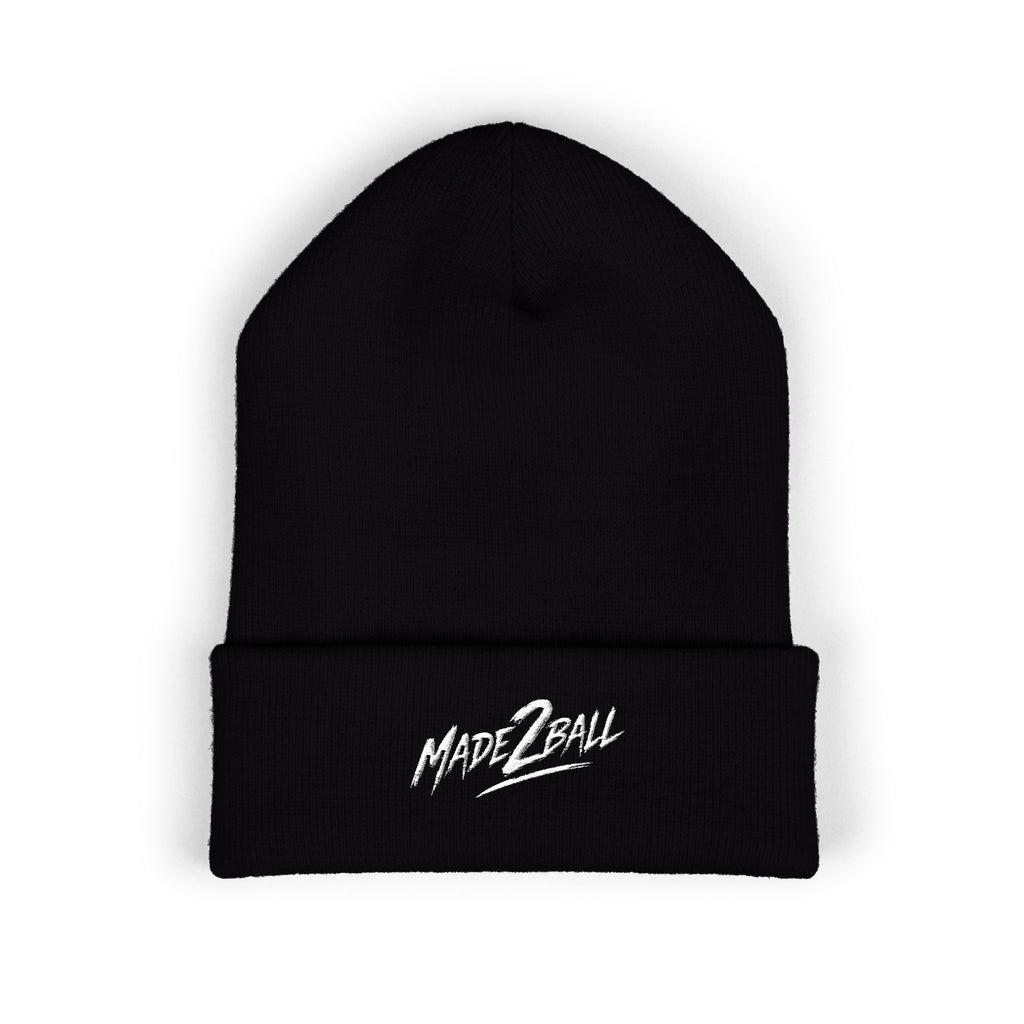Embroidered Cuffed Beanie — Minimal Script Logo Knit Hat